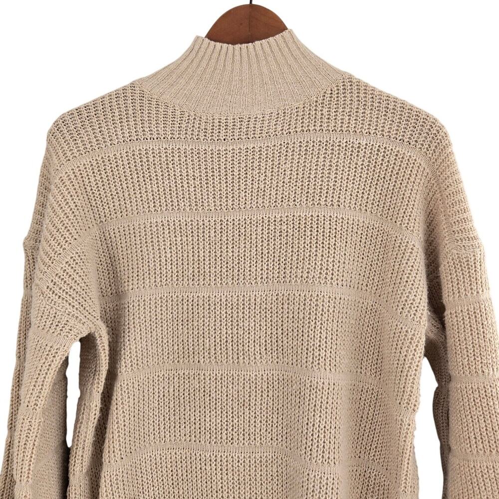 Ribbed Knit High Neck Sweater Dress Drop Shoulder Mini Cozy Minimalist Chic M - Picture 5 of 10